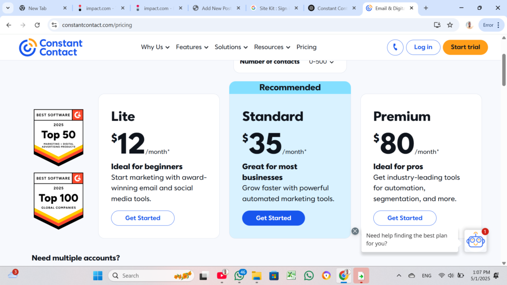 pricing plans constant contect