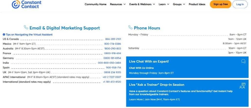Customer Support constant contact